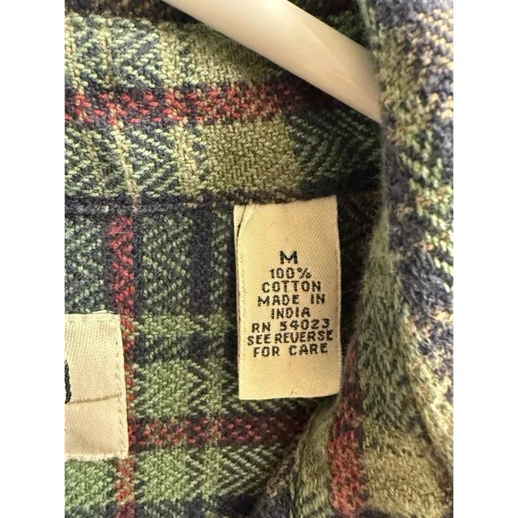 Vintage 1990s Gap Plaid Flannel Button Up Shirt/jacket Boys Medium Leather Logo - Picture 4 of 5